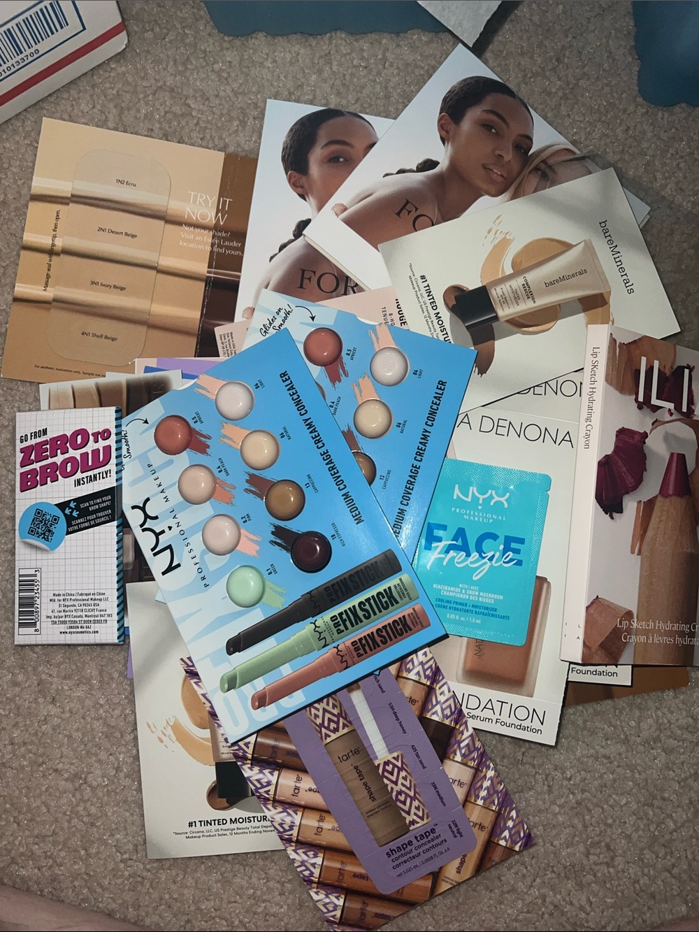 New 43 pc face & lip makeup color swatch samples one time travel use